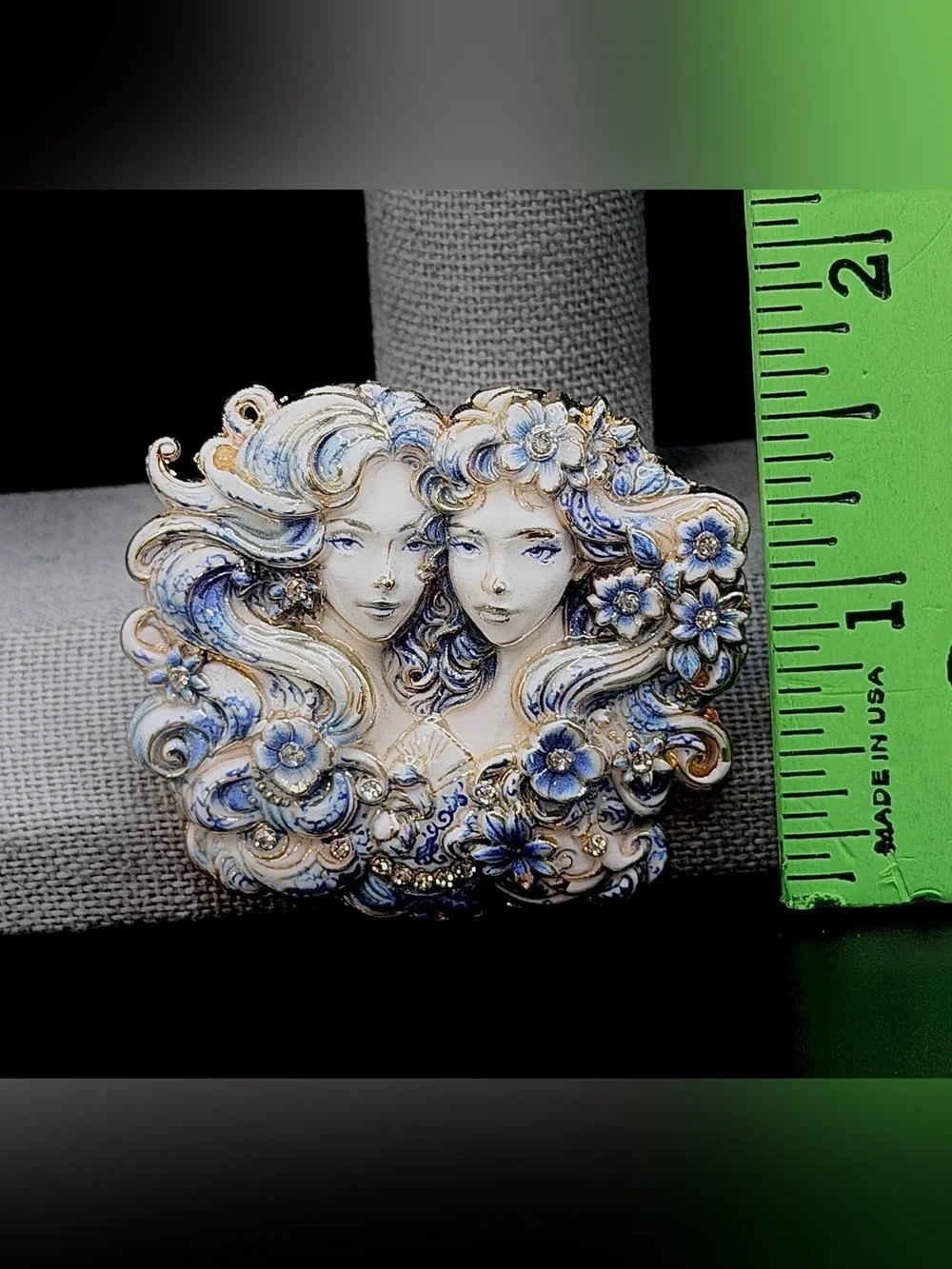 Blue & White Gemini Goddess Brooch